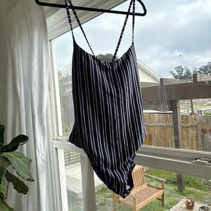 Andie Striped One Piece Swimsuit in Navy and White